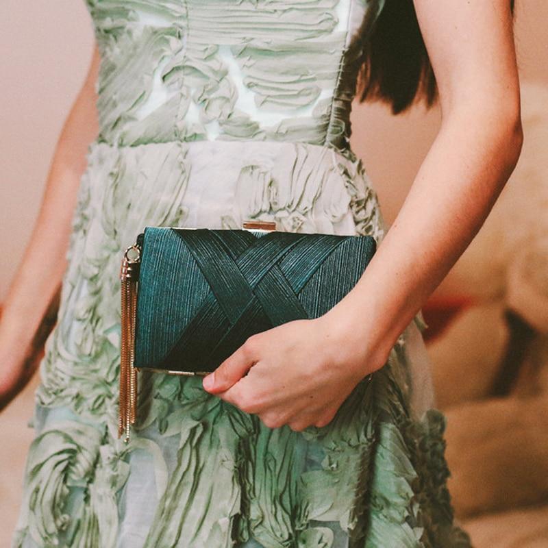 Emerald Green Satin Clutch Bag With Chain Strap The Store Bags