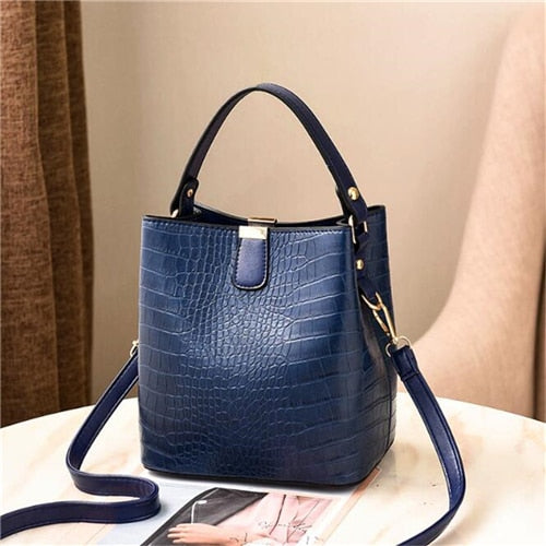 Croc Embossed Leather Bucket Bag The Store Bags Blue