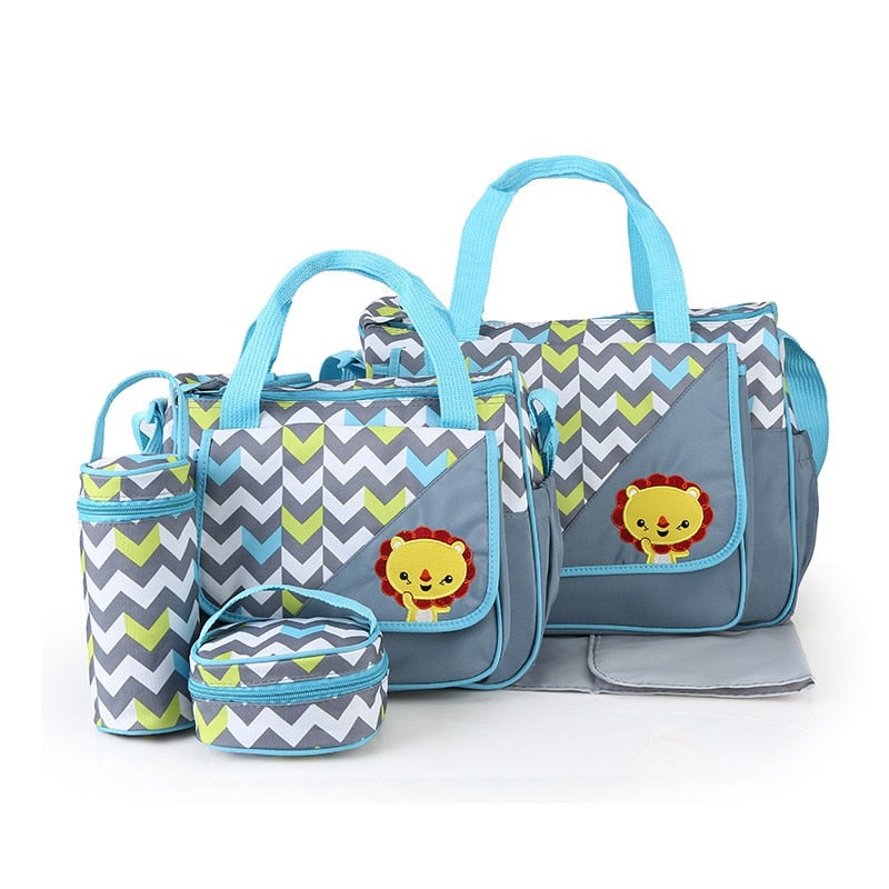 Five-piece waterproof baby bag set The Store Bags Gray