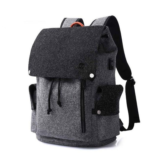 Men's USB Backpack With Drawstring And Flap The Store Bags Gray