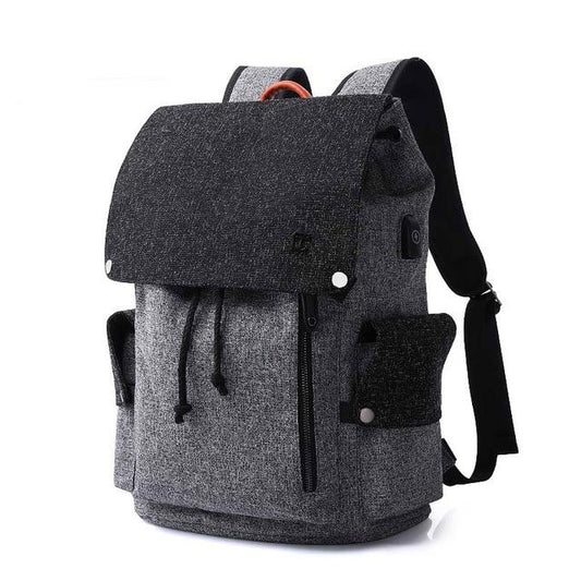 Men's USB Backpack With Drawstring And Flap The Store Bags Gray 