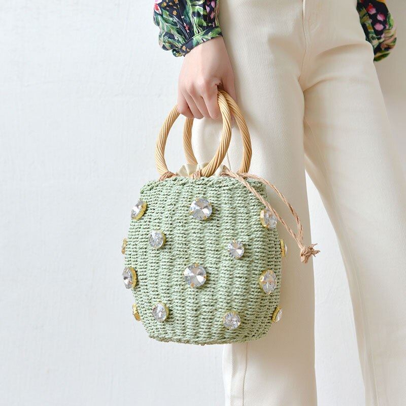 Circle Handle Straw Bucket Bag The Store Bags 