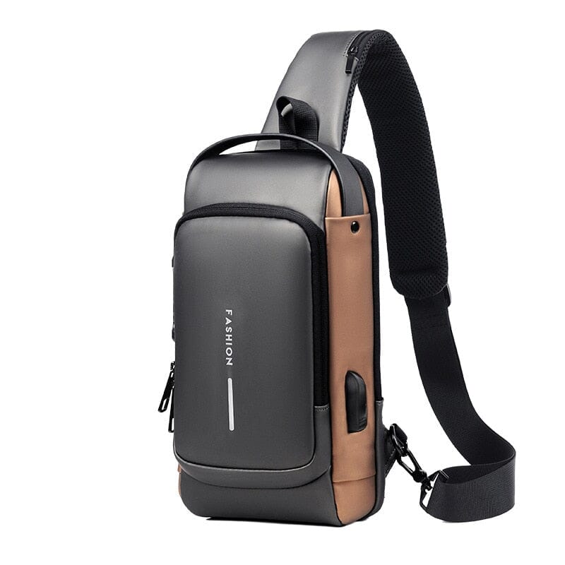 Sling Backpack With USB Port The Store Bags Gray-Brown 16CMX32CMX6CM