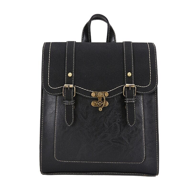 Double Buckle Leather Backpack The Store Bags black 