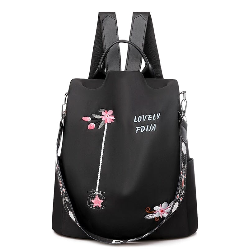 Embroidery Poaba Anti Theft Backpack The Store Bags Embroidery-Black 