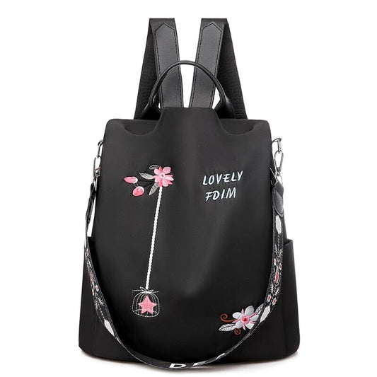 Embroidery Poaba Anti Theft Backpack The Store Bags Embroidery-Black