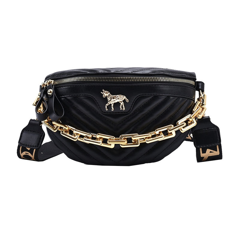 Leather Fanny Pack With Chain The Store Bags Black 