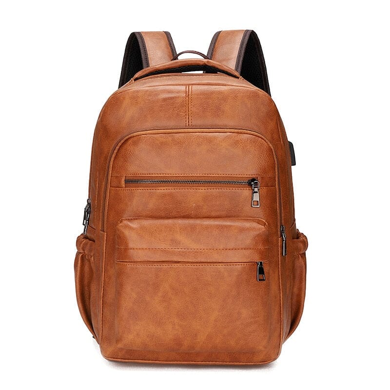 Leather Backpack With USB Charger The Store Bags Light Brown