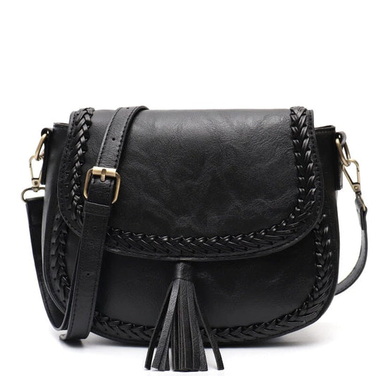 boho leather crossbody purse The Store Bags BLACK