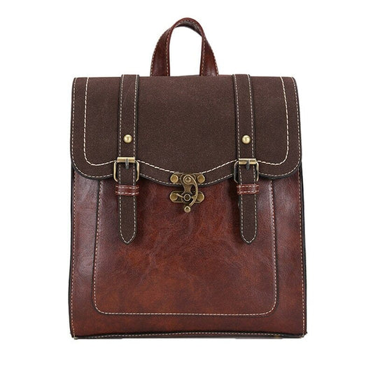 Double Buckle Leather Backpack The Store Bags coffee 