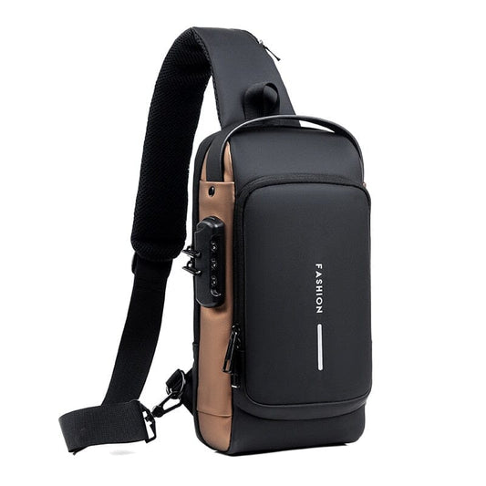 Sling Backpack With USB Port The Store Bags Black-Brown 16CMX32CMX6CM