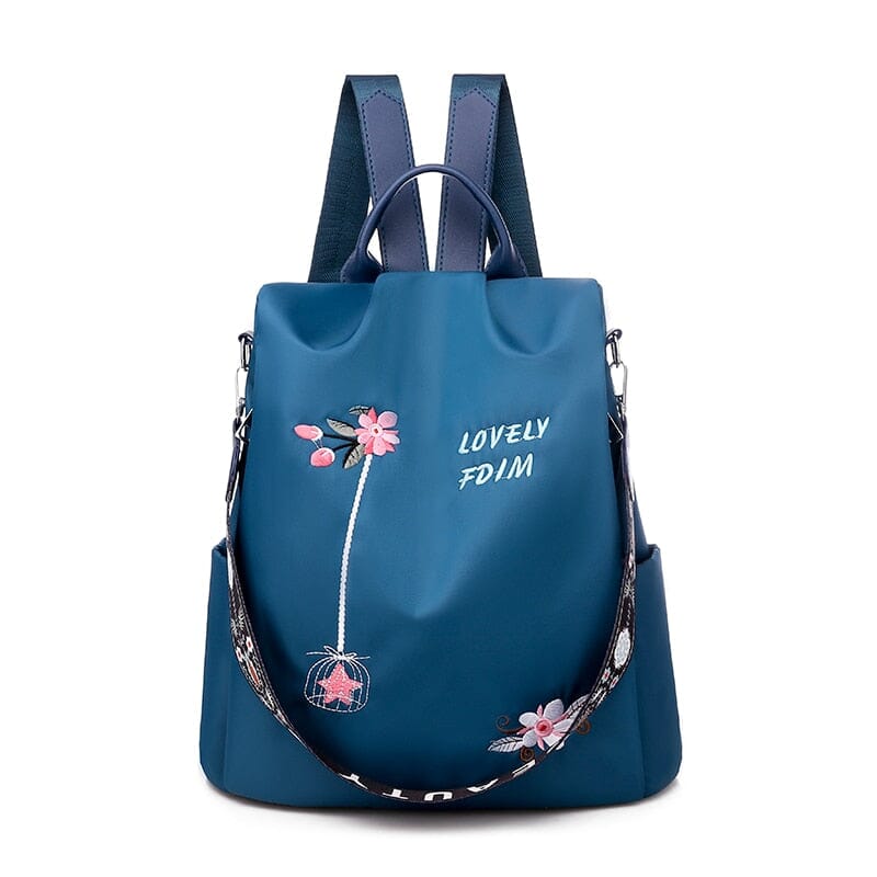 Embroidery Poaba Anti Theft Backpack The Store Bags Embroidery-Blue