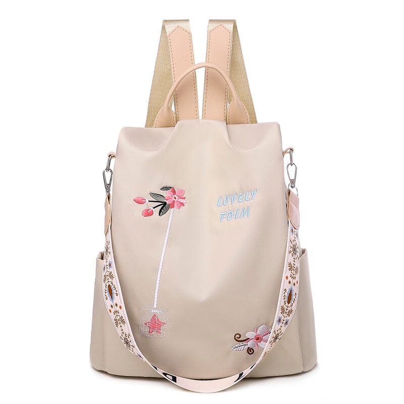 Embroidery Poaba Anti Theft Backpack The Store Bags Embroidery-Khaki
