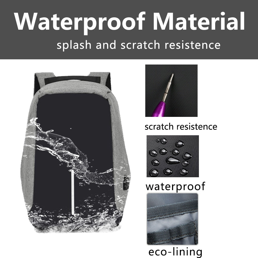 Anti Theft Waterproof Backpack With USB Charging Port The Store Bags