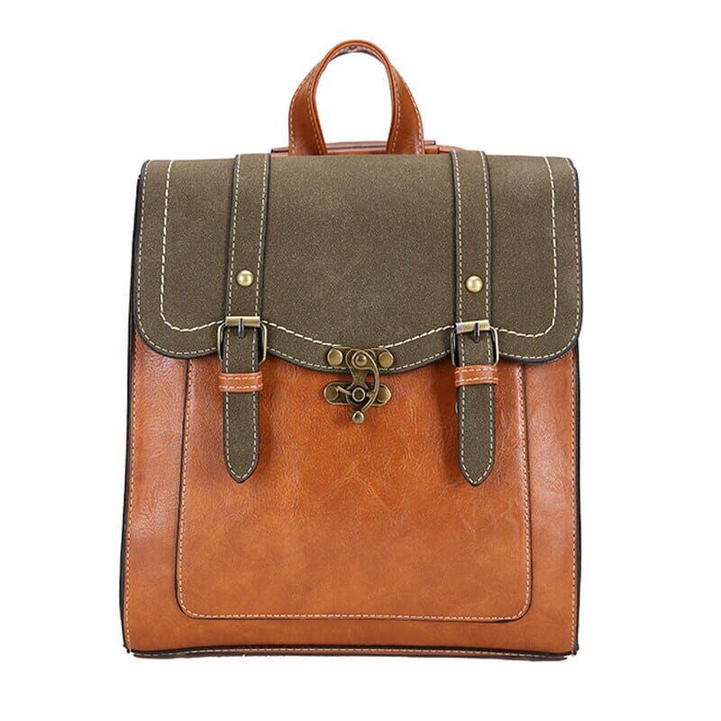 Double Buckle Leather Backpack The Store Bags brown 