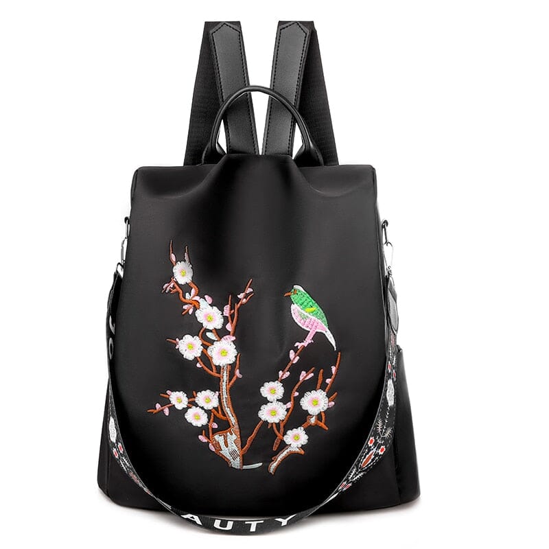 Embroidery Poaba Anti Theft Backpack The Store Bags EmbroideryBird-Black 