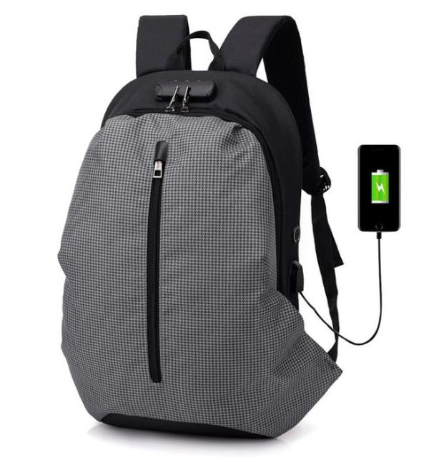 Blue Anti-theft Backpack With USB Charger The Store Bags Mixed Grey