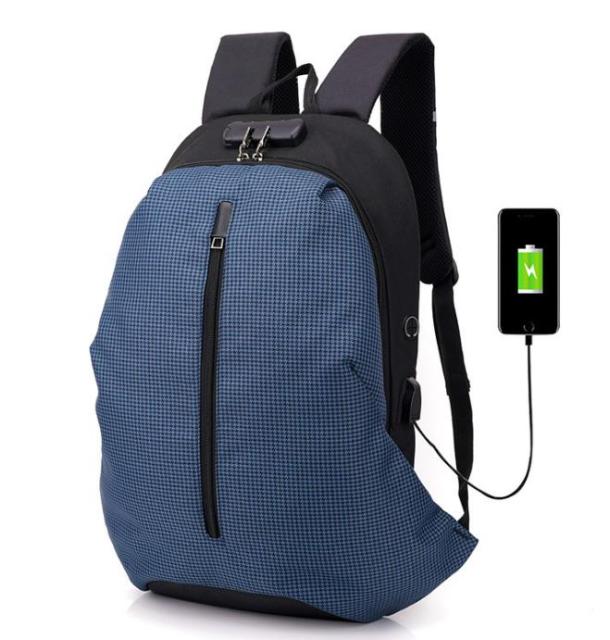 Blue Anti-theft Backpack With USB Charger The Store Bags Mixed Blue
