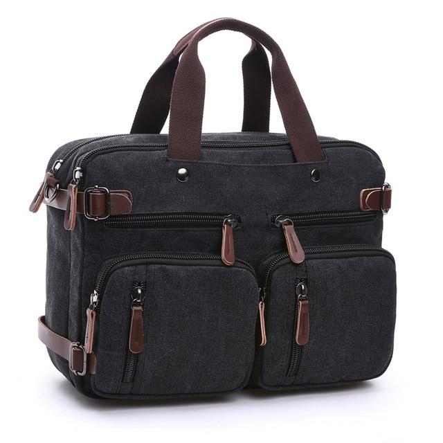 Men's Canvas And Leather Messenger Briefcase The Store Bags Black
