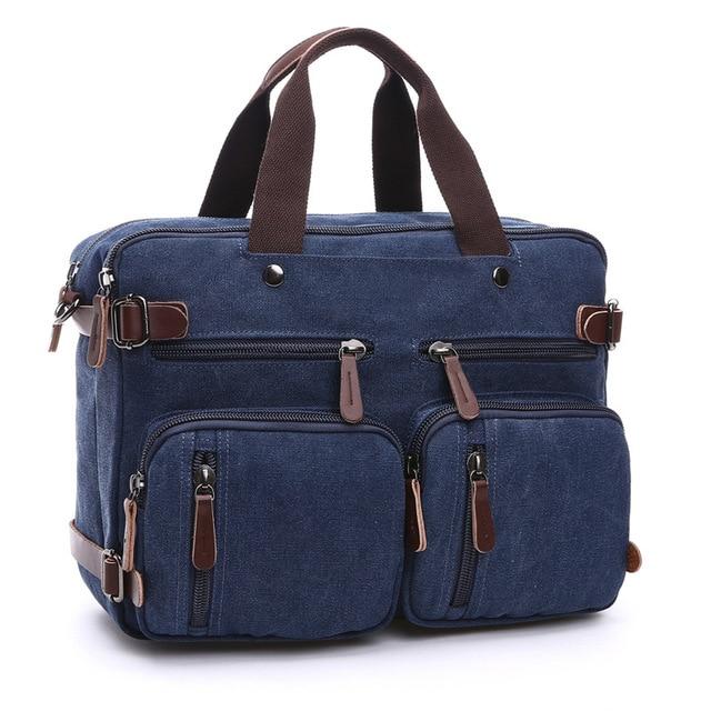 Men's Canvas And Leather Messenger Briefcase The Store Bags Dark blue