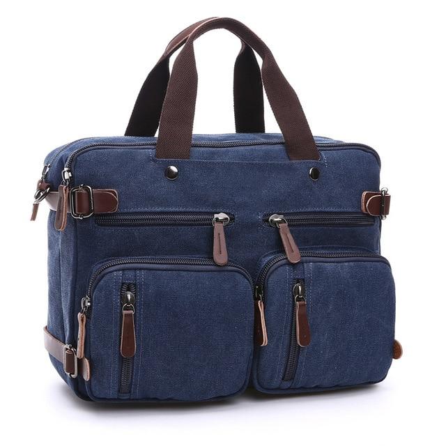 Men's Canvas And Leather Messenger Briefcase The Store Bags Dark blue 