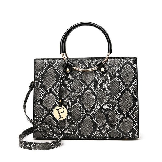 Leather snake print tote bag The Store Bags Gray