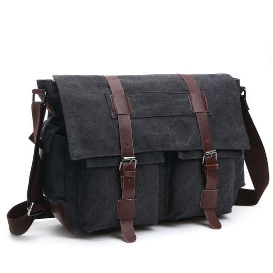 Men's Cotton Canvas Messenger Bag The Store Bags Black