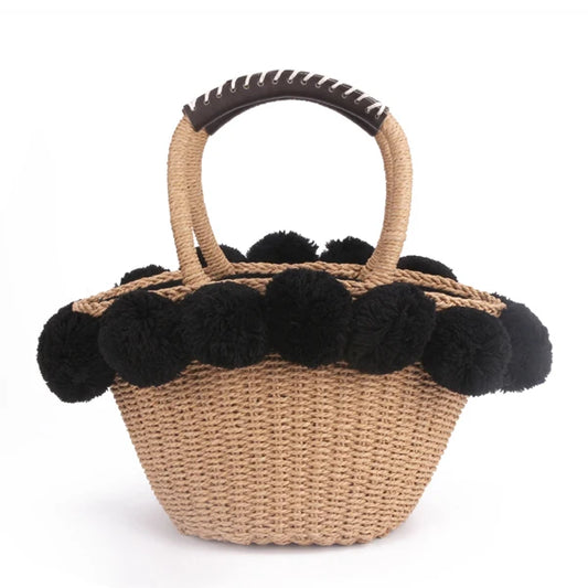 Pom Pom Straw Bag