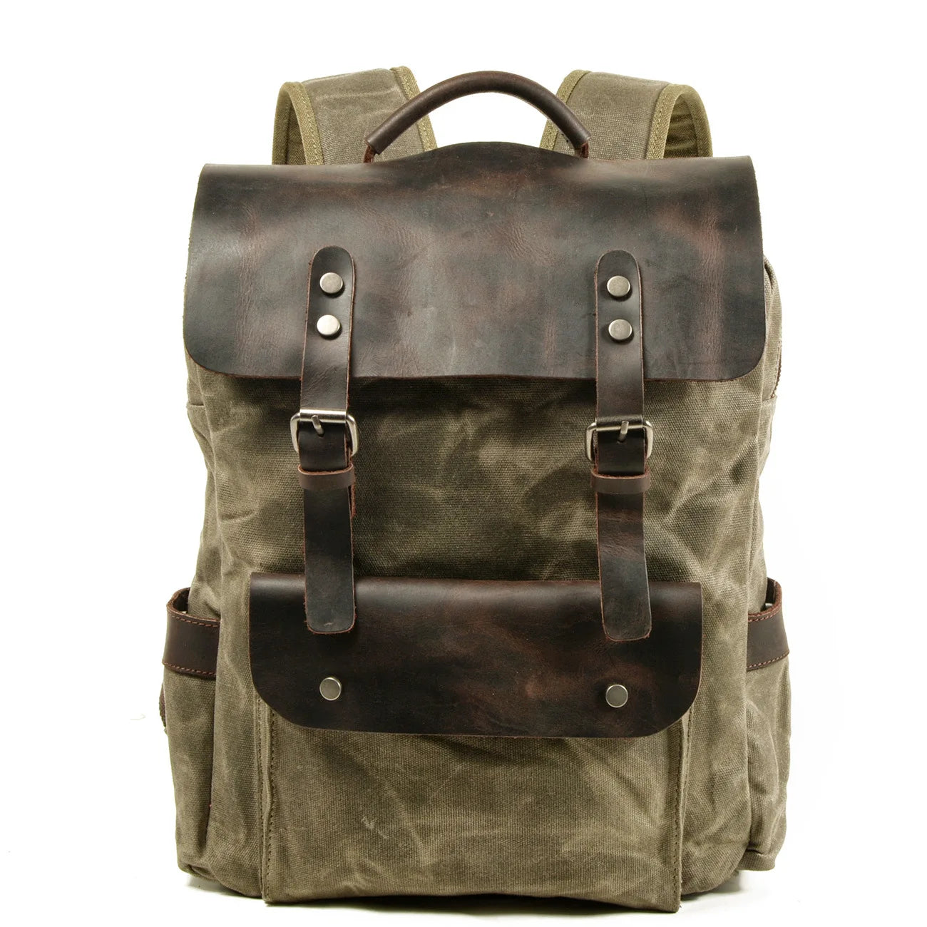 Canvas Leather Padded 15.6 Laptop Backpack The Store Bags army green 