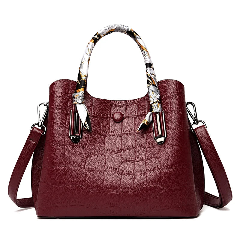 Embossed Leather Handbag The Store Bags Wine Red 