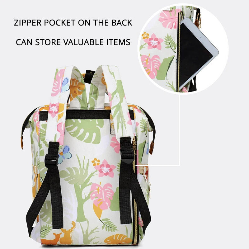 Floral Print Backpack Diaper Bag