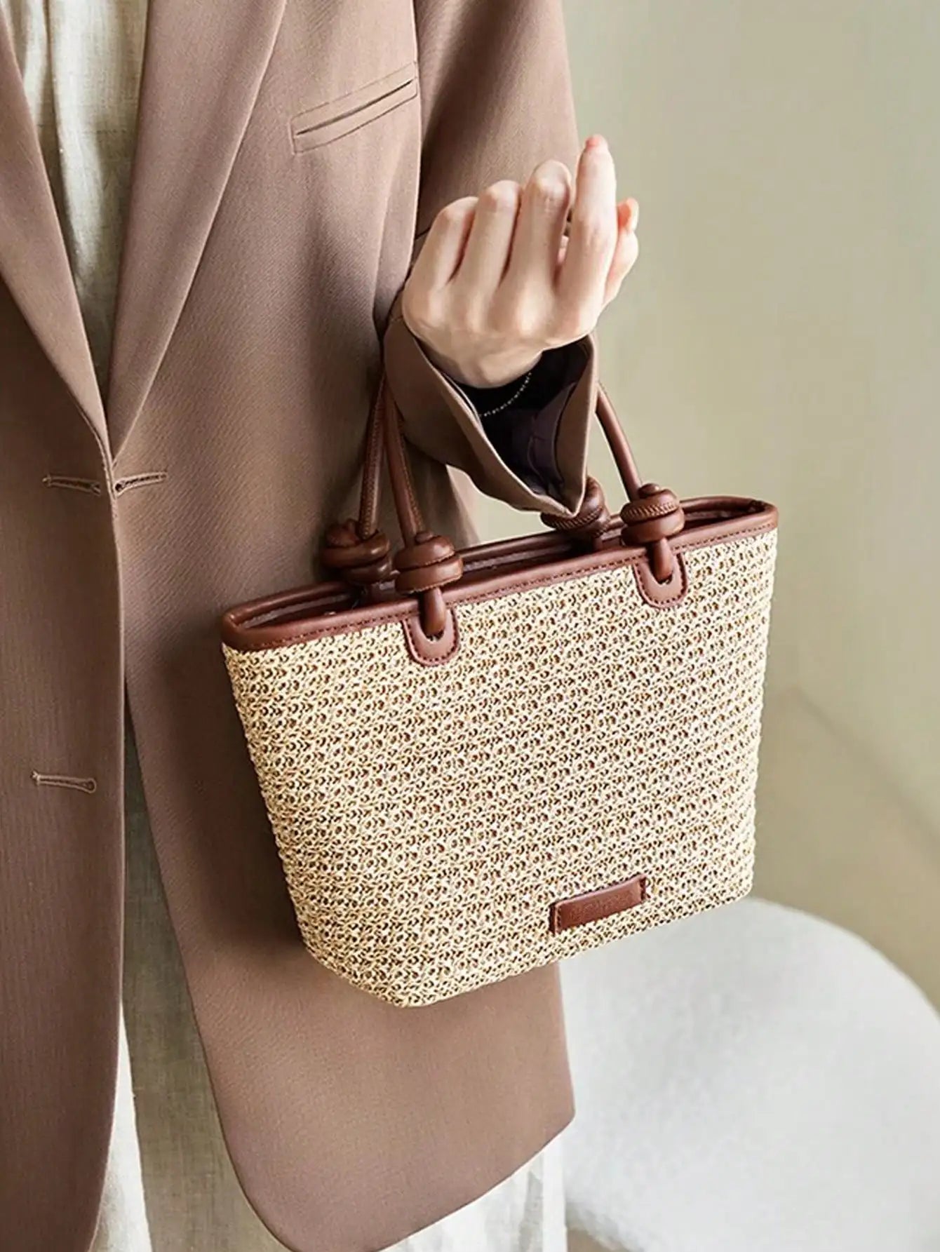 Straw And Leather Crossbody Bag