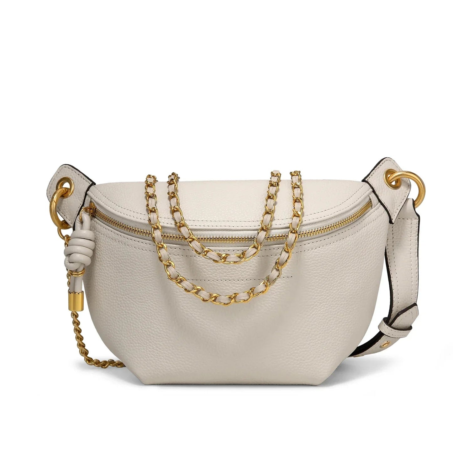 Leather Fanny Pack With Chain The Store Bags Beige 