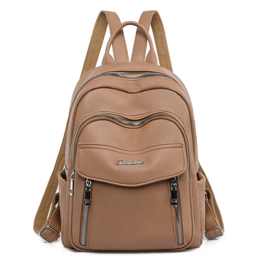 Double Zipper Backpack The Store Bags Khaki 13 inches 