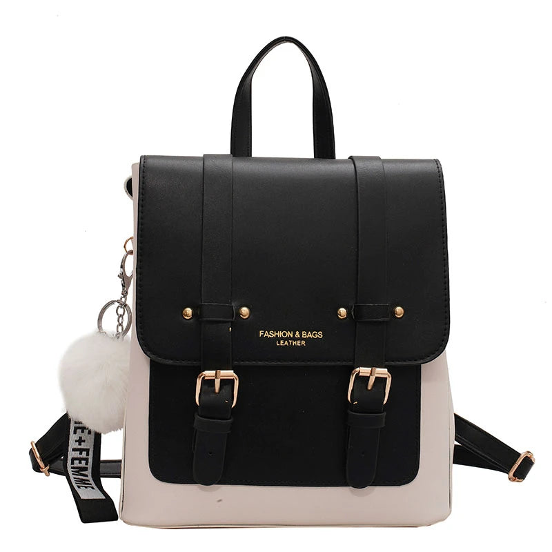 Leather Double Buckle Backpack The Store Bags Black 