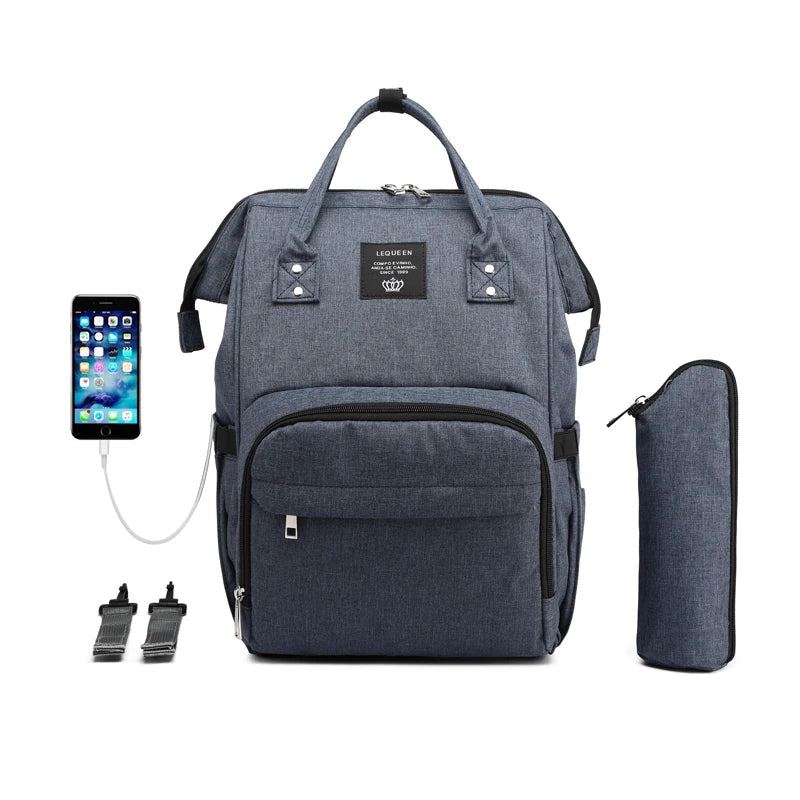 Waterproof Diaper Bag With USB Charger The Store Bags LPB46-blue(U2g) 