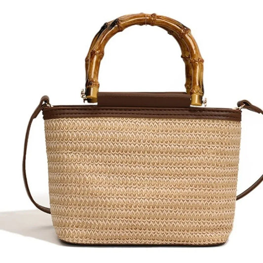 Bamboo Handle Straw Purse Bag