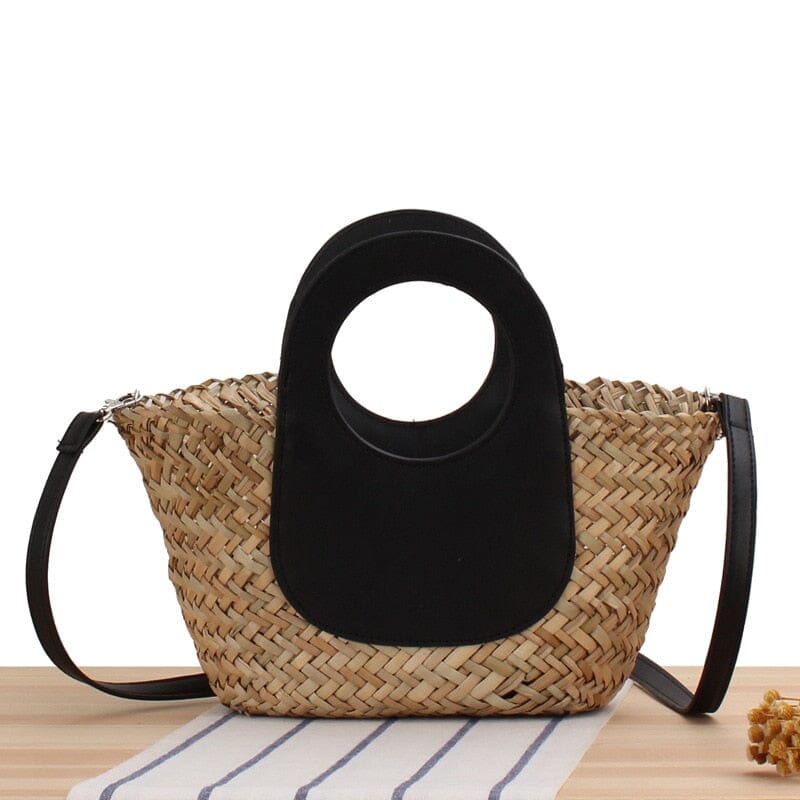 Straw Bag With Leather Handles The Store Bags Black 