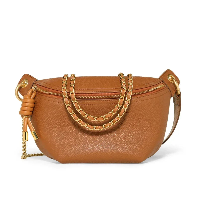 Leather Fanny Pack With Chain The Store Bags Brown 