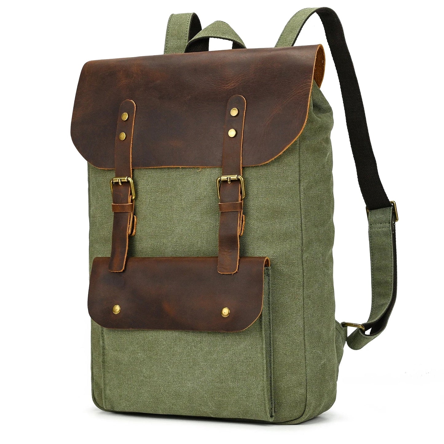 Canvas Leather Backpack 15.6 Laptop The Store Bags Green2 