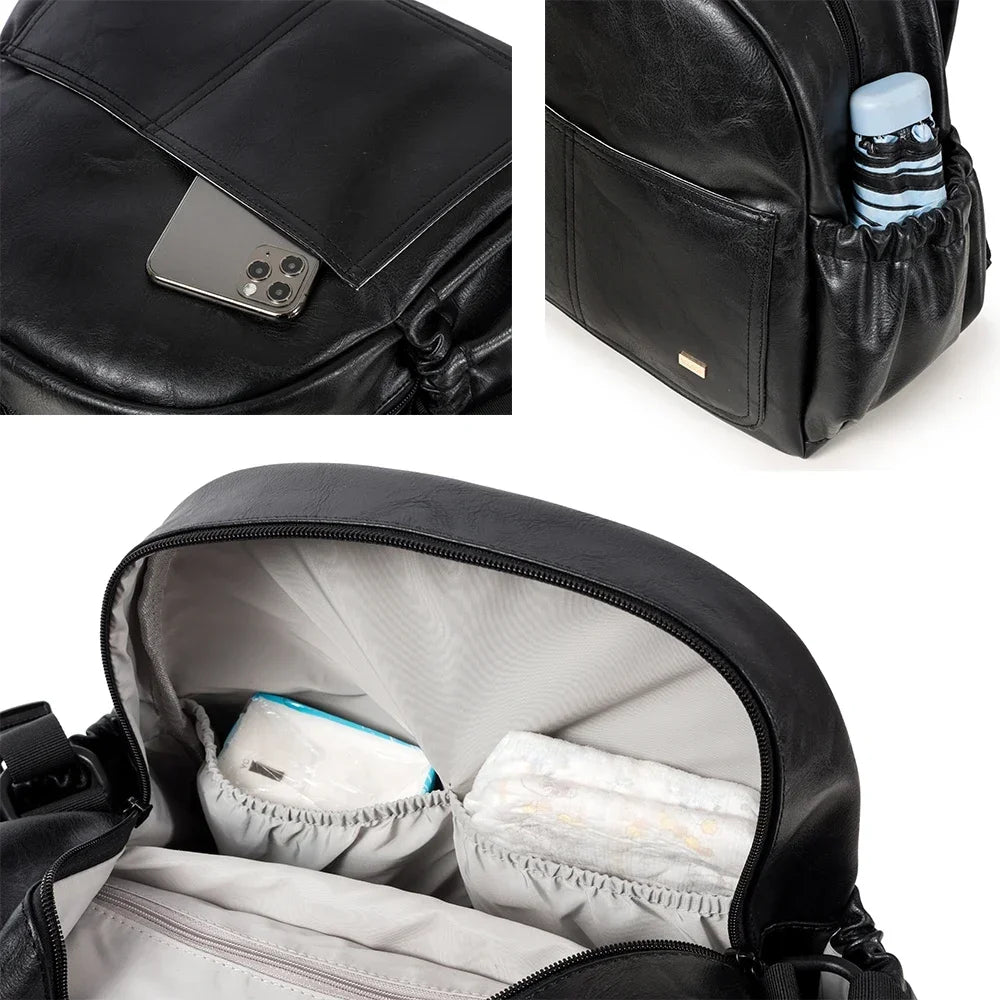 Vegan Leather Diaper Bag Backpack