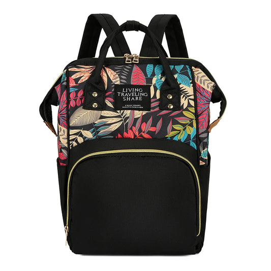 Mochila con bolsa de pañales de flores