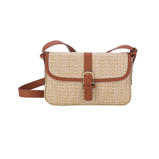 Straw And Faux Leather Bucket Bag