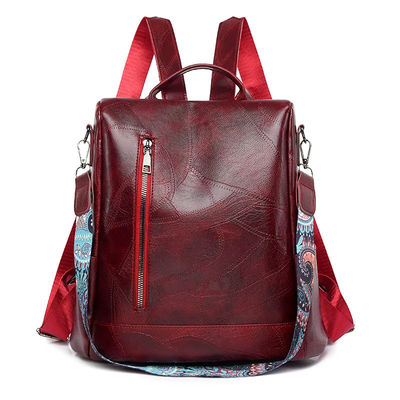 Leather Anti Theft Backpack Women The Store Bags Wine Red 