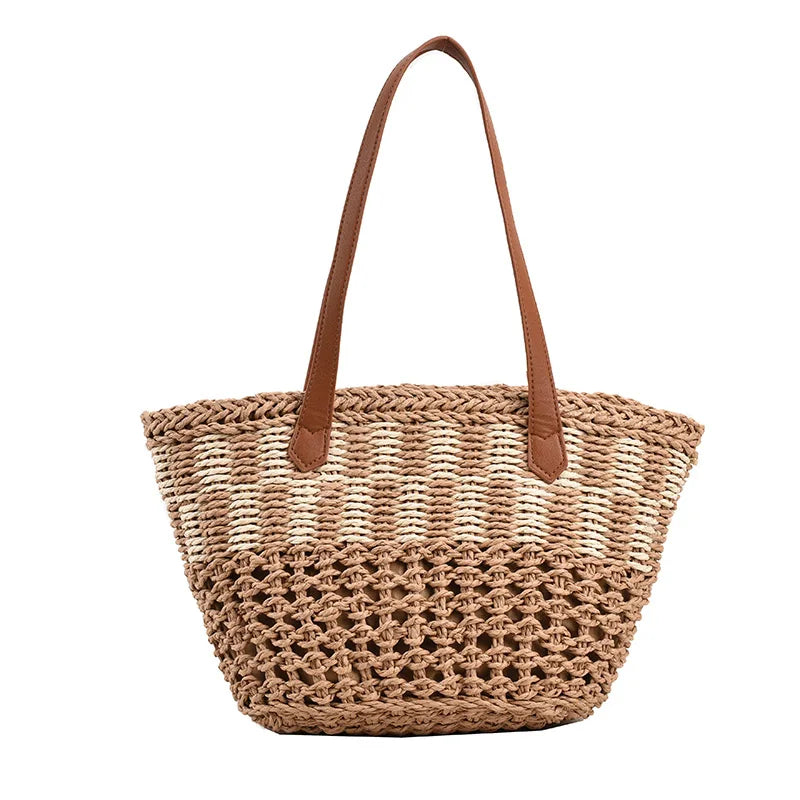 Straw Basket Bag With Zipper Closure