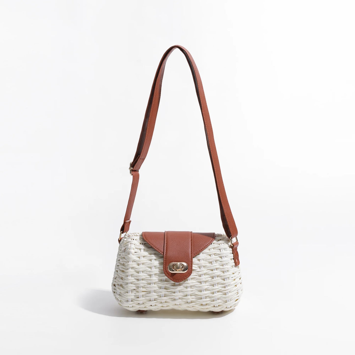 Straw And Brown Leather Purse