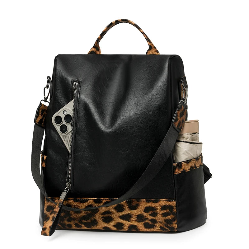 Leopard Print Backpack Purse