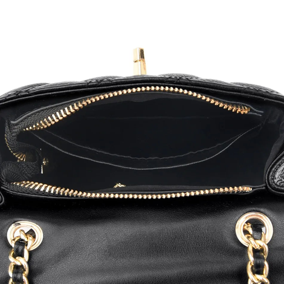 Black Quilted Bag With Gold Chain