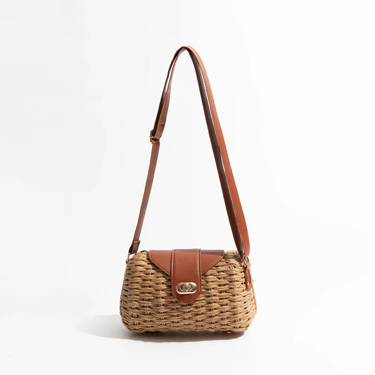 Straw And Brown Leather Purse