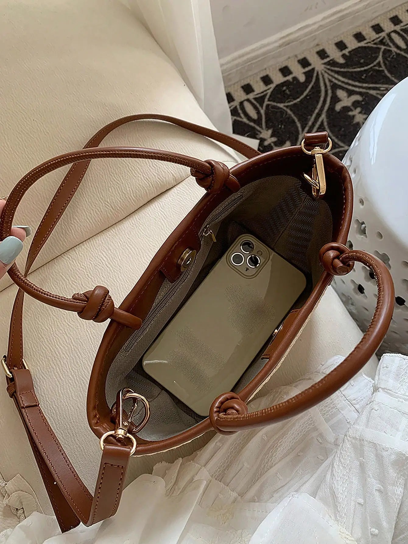 Straw And Leather Crossbody Bag